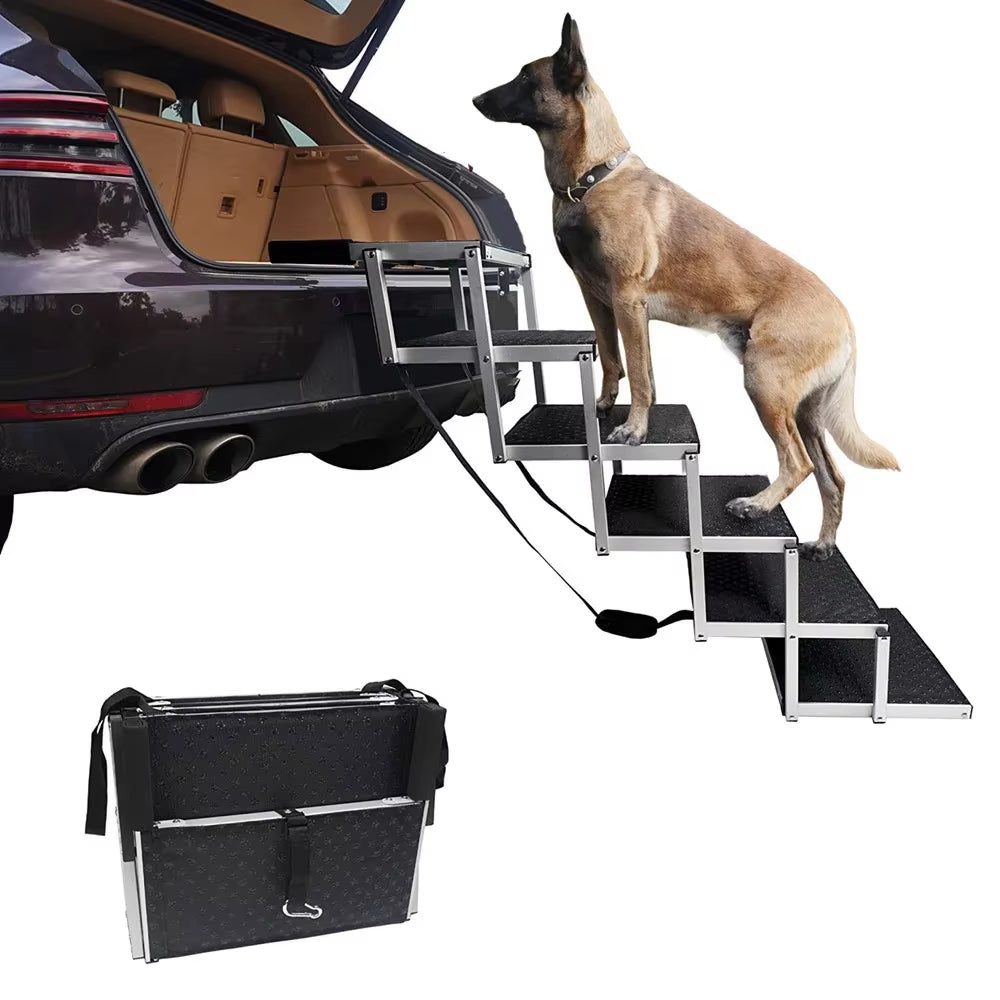 5/6 Steps Dog Ramp Pet Step Stairs with Nonslip Surface Aluminum Fram Cat Dog Ladder for Beds Trucks Cars SUV Support 200 Lbs