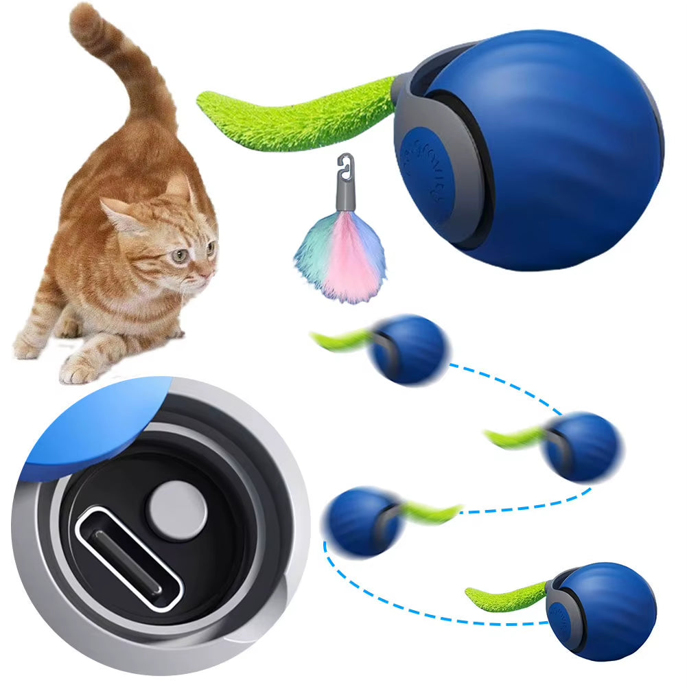 Cat Interactive Ball Rechargeable Smart Pet Electric Toy Automatic Rolling Ball Simulated Tail Dog Cat Training Teaser