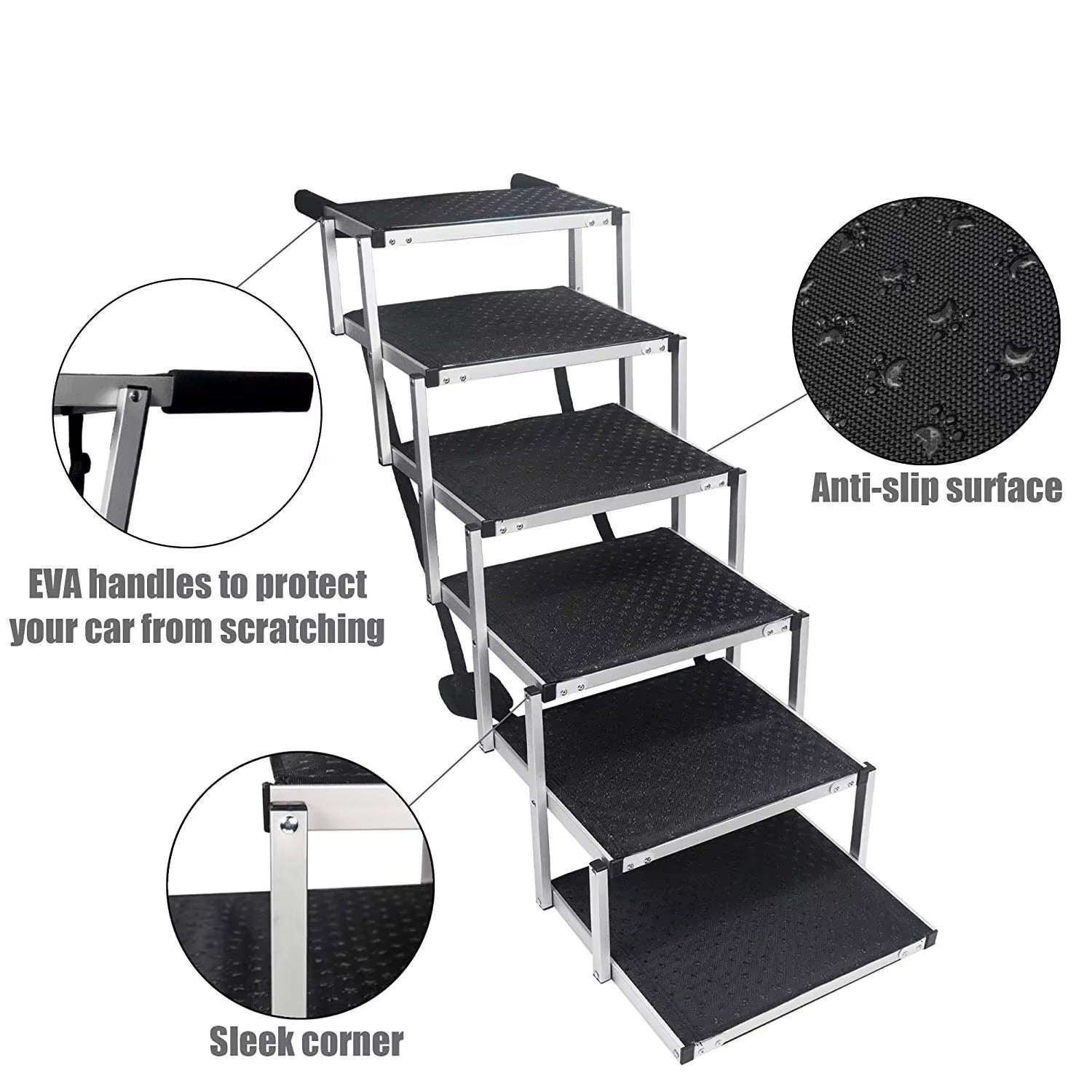 5/6 Steps Dog Ramp Pet Step Stairs with Nonslip Surface Aluminum Fram Cat Dog Ladder for Beds Trucks Cars SUV Support 200 Lbs
