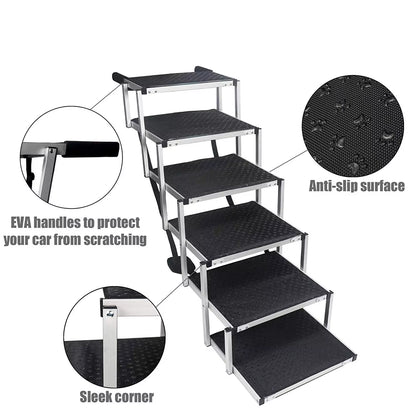5/6 Steps Dog Ramp Pet Step Stairs with Nonslip Surface Aluminum Fram Cat Dog Ladder for Beds Trucks Cars SUV Support 200 Lbs