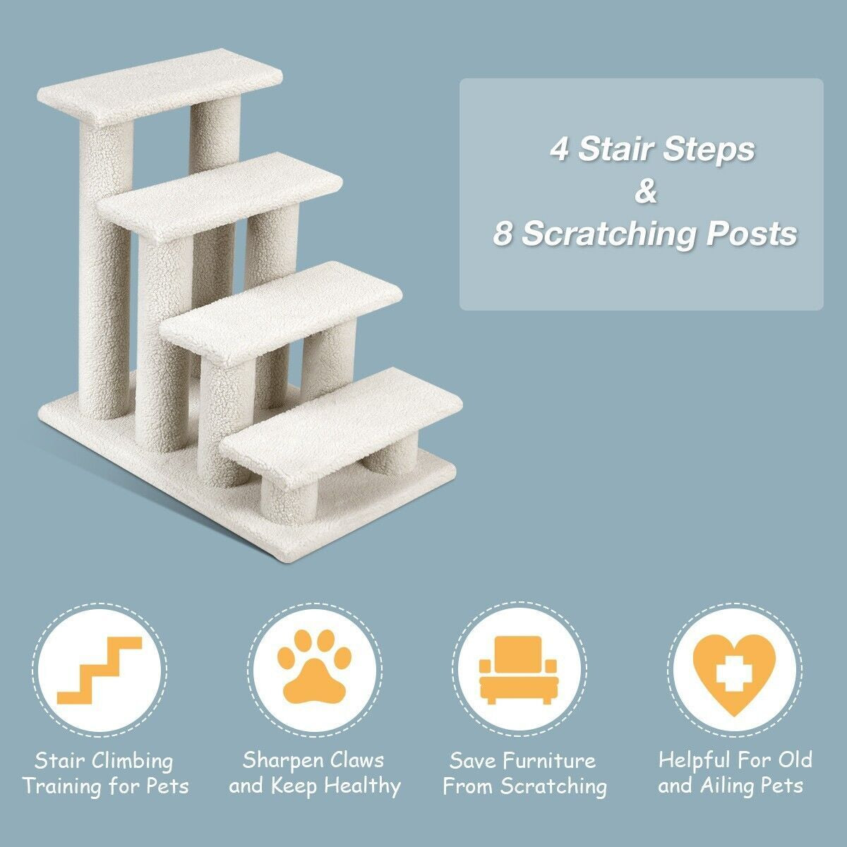4-Step Carpeted Cat Dog Easy Climb Ladder