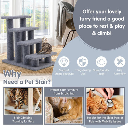 4-Step Carpeted Cat Dog Easy Climb Ladder