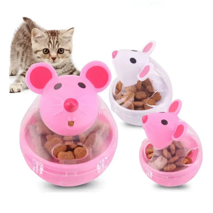 Interactive Cat Food Dispenser - Mouse-Shaped Rolling Toy Ball for Fun Feeding, Prevents Food Spills & Boredom
