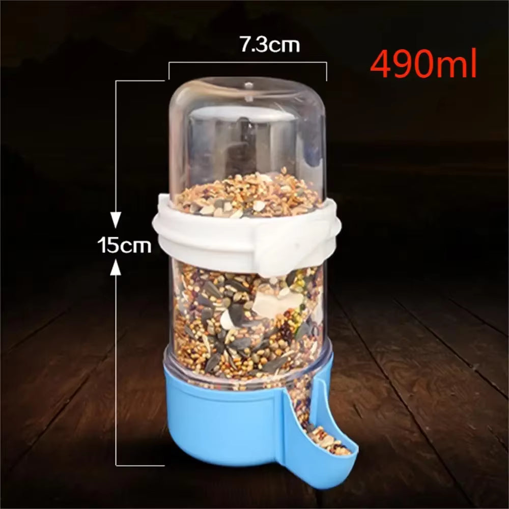 120/240/490ML Bird Feeder Automatic Cage Hanging Parrot Feeder Water Dispenser for Small Medium Large Bird Pet Cage Accessories