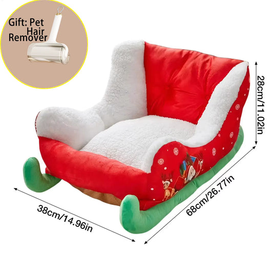Christmas Sleigh Plush Dog Bed Christmas Sleigh Dog Bed Santa Pet Beds for Dogs and Cats Festive Plush Christma Themed Pet Beds