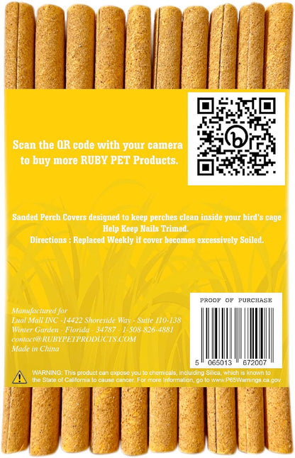 Sanded Perch Covers for Parakeets, Lovebirds, Finches, Canaries, Small Birds, 3/8" Diameter X 7.5" Long | Bird Accessories | Pet Bird Supplies | Bird Perches for Cage | 10 Count