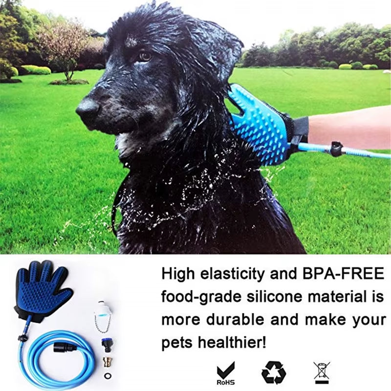 Dog Bath Tool Massage Glove Silicone Pet Brush Cleaner Push on Tap Shower Head Pet Cleaning Supplies Paw Washer for Dogs