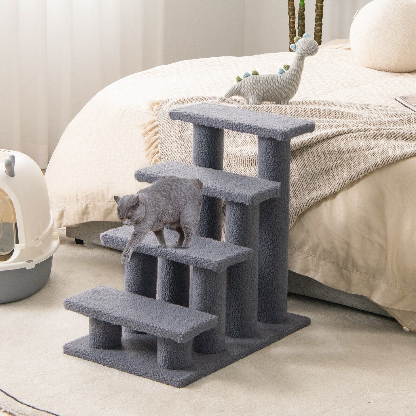 4-Step Carpeted Cat Dog Easy Climb Ladder