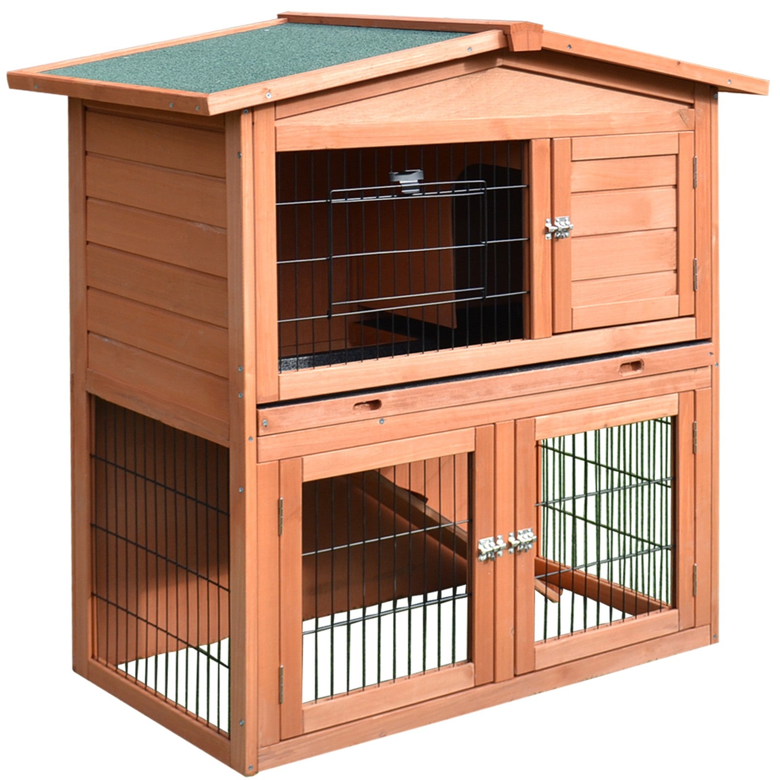 Rabbit Hutch Outdoor, 2-Tier Bunny Cage W/ No-Leak Tray & Ramp, 100.5X55X101Cm
