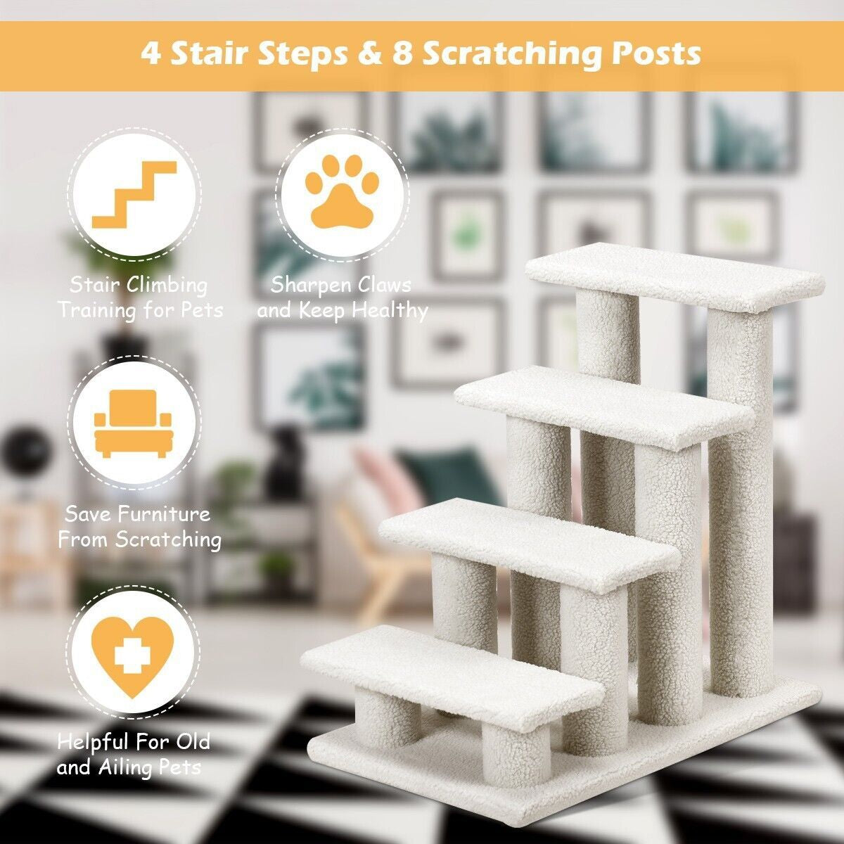 4-Step Carpeted Cat Dog Easy Climb Ladder