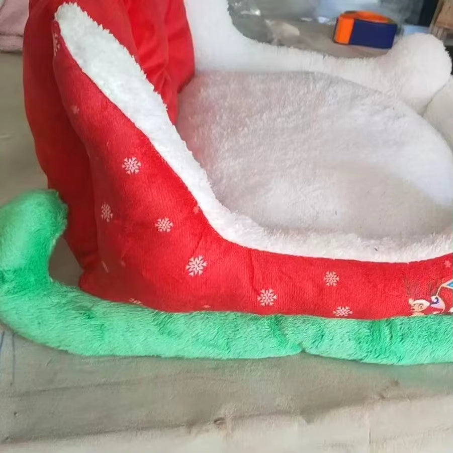 Christmas Sleigh Plush Dog Bed Christmas Sleigh Dog Bed Santa Pet Beds for Dogs and Cats Festive Plush Christma Themed Pet Beds