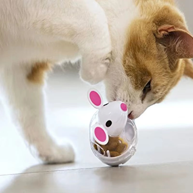 Interactive Cat Food Dispenser - Mouse-Shaped Rolling Toy Ball for Fun Feeding, Prevents Food Spills & Boredom