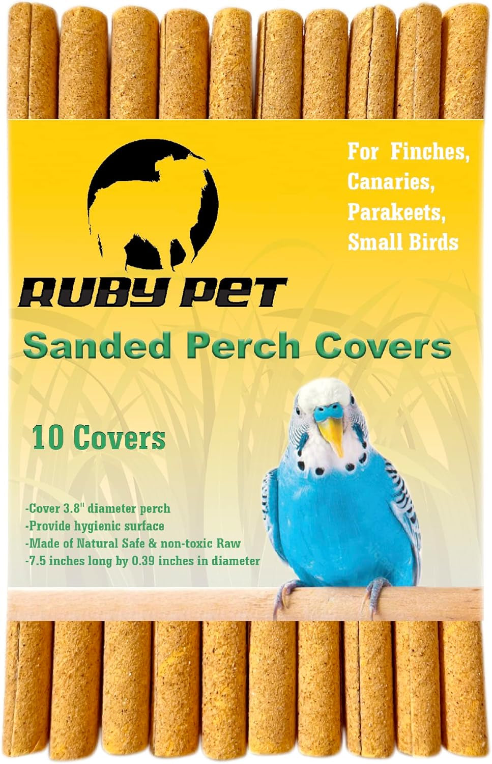Sanded Perch Covers for Parakeets, Lovebirds, Finches, Canaries, Small Birds, 3/8" Diameter X 7.5" Long | Bird Accessories | Pet Bird Supplies | Bird Perches for Cage | 10 Count