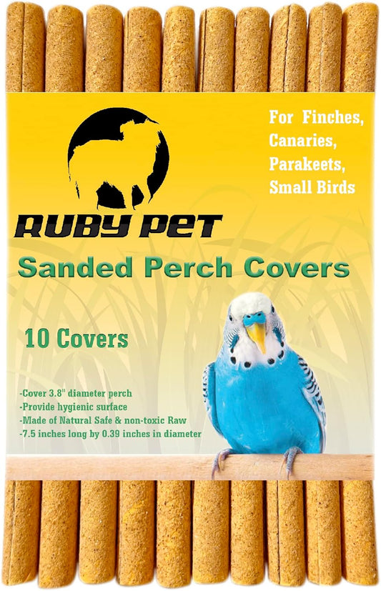 Sanded Perch Covers for Parakeets, Lovebirds, Finches, Canaries, Small Birds, 3/8" Diameter X 7.5" Long | Bird Accessories | Pet Bird Supplies | Bird Perches for Cage | 10 Count