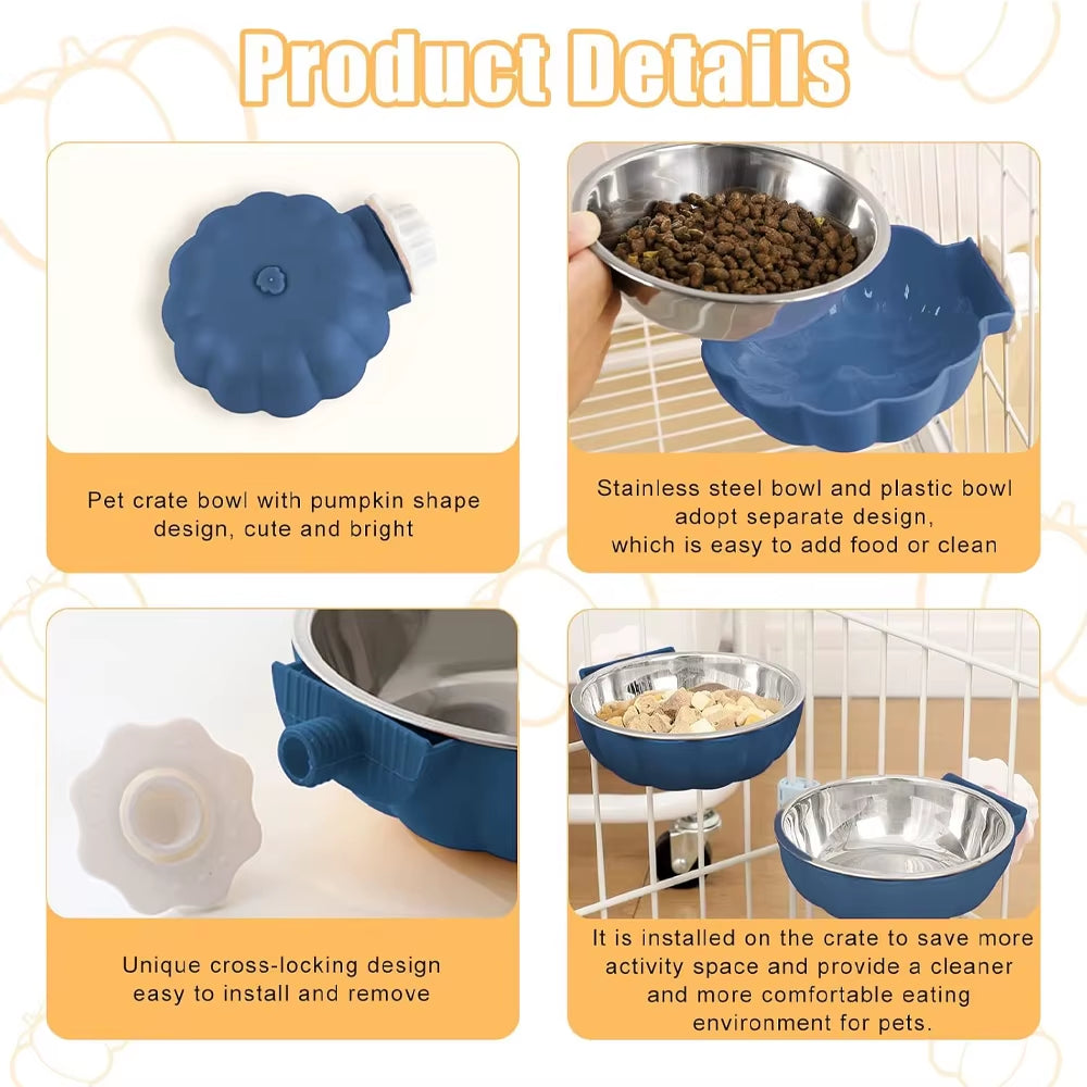 Movable Lifting Pet Hanging Food Bowl Pumpkin Shaped Stainless Steel Water Bowl for Rabbit Hamster Bird Cat Pet Feeding Supplies