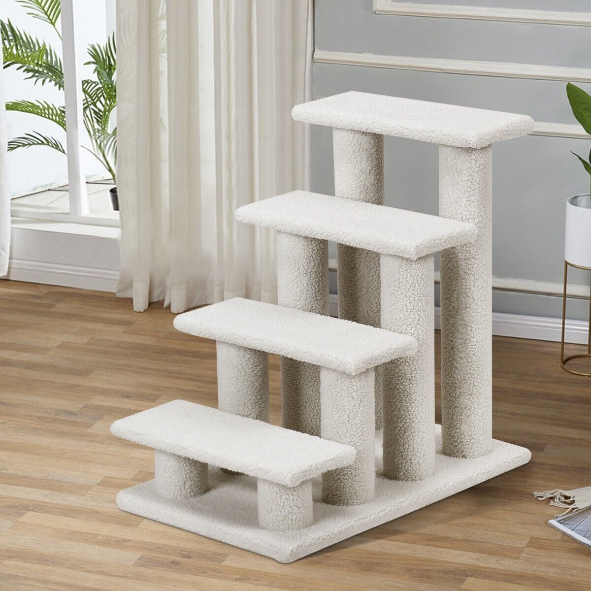 4-Step Carpeted Cat Dog Easy Climb Ladder