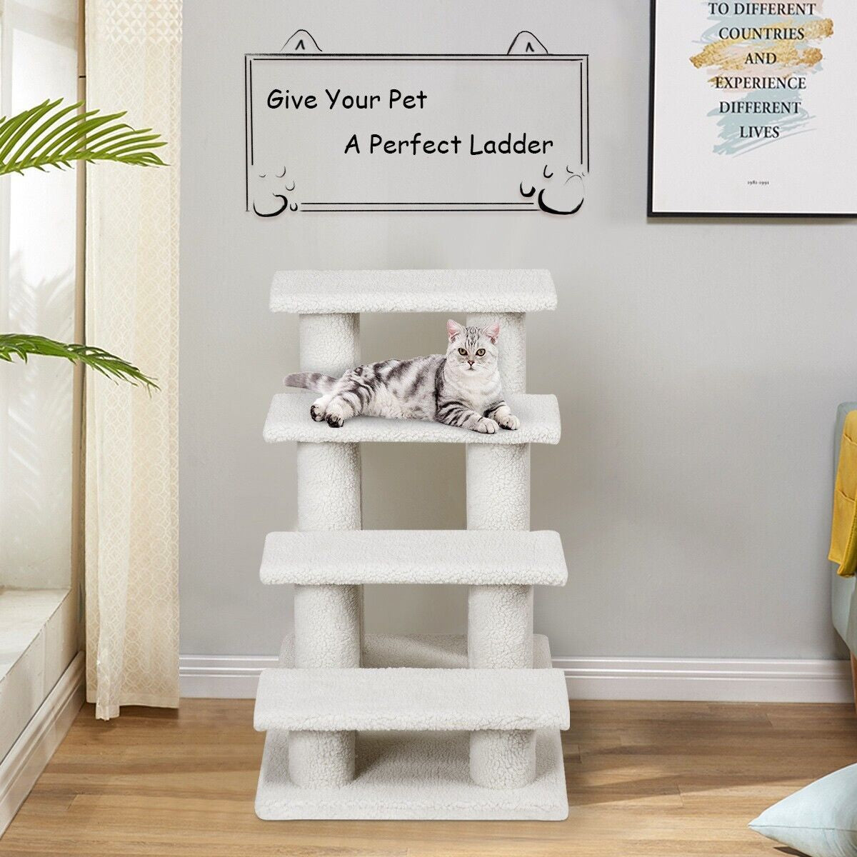 4-Step Carpeted Cat Dog Easy Climb Ladder