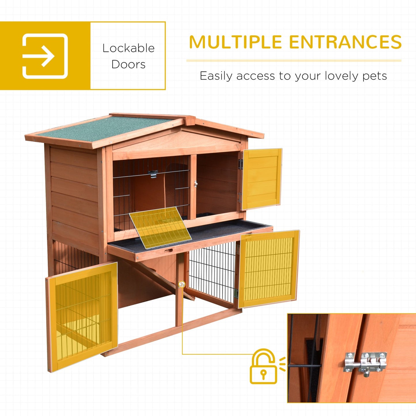 Rabbit Hutch Outdoor, 2-Tier Bunny Cage W/ No-Leak Tray & Ramp, 100.5X55X101Cm