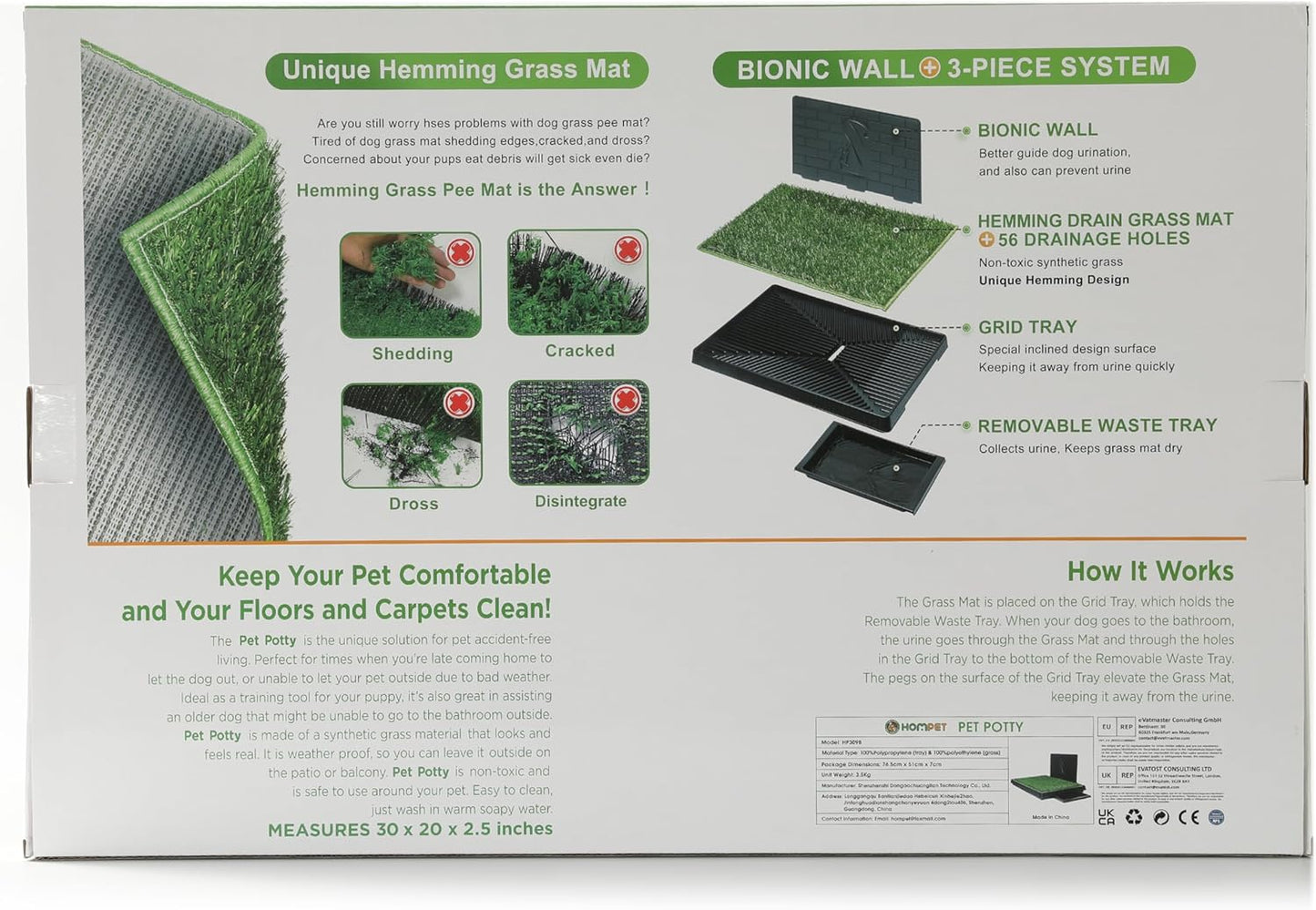 Dog Toilet Indoor Puppy Training Pad, Dog Potty Pet Training Grass Mat, Removable Waste Tray for Easier Clean Up, Non-Toxic Artificial Turf, (76×51 Cm)