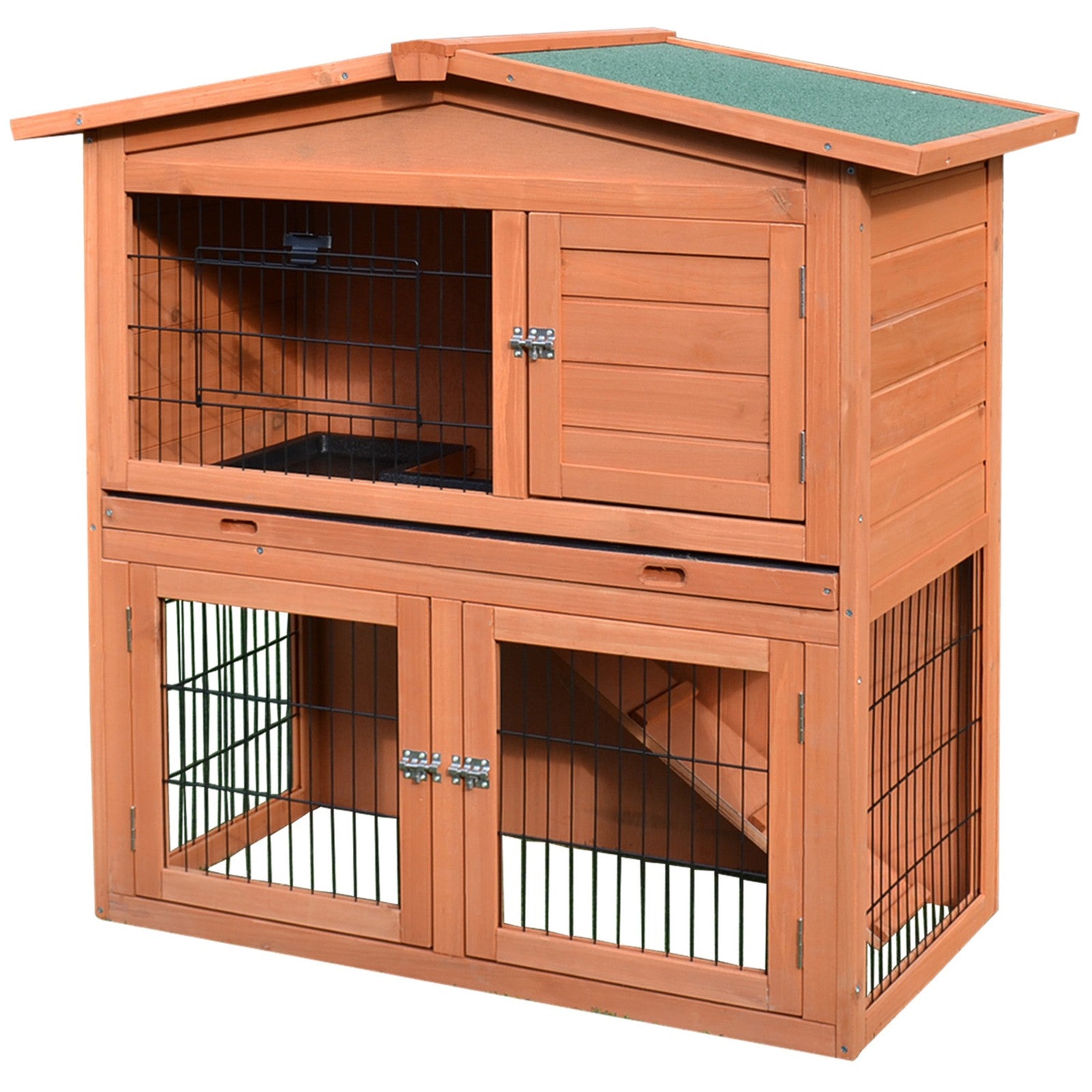 Rabbit Hutch Outdoor, 2-Tier Bunny Cage W/ No-Leak Tray & Ramp, 100.5X55X101Cm