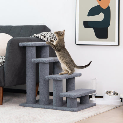 4-Step Carpeted Cat Dog Easy Climb Ladder
