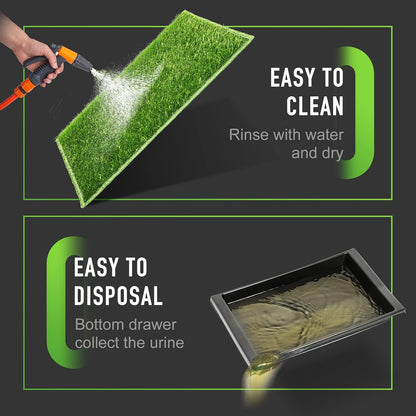 Large Dog Potty with Tray & 2 Artificial Grass Patches 30''X20'' Indoor/Outdoor Puppy Pad with Reusable Pee Baffle & Turf Grass Training Pads