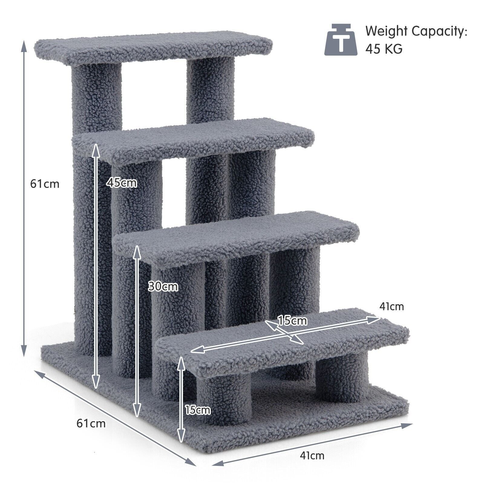 4-Step Carpeted Cat Dog Easy Climb Ladder