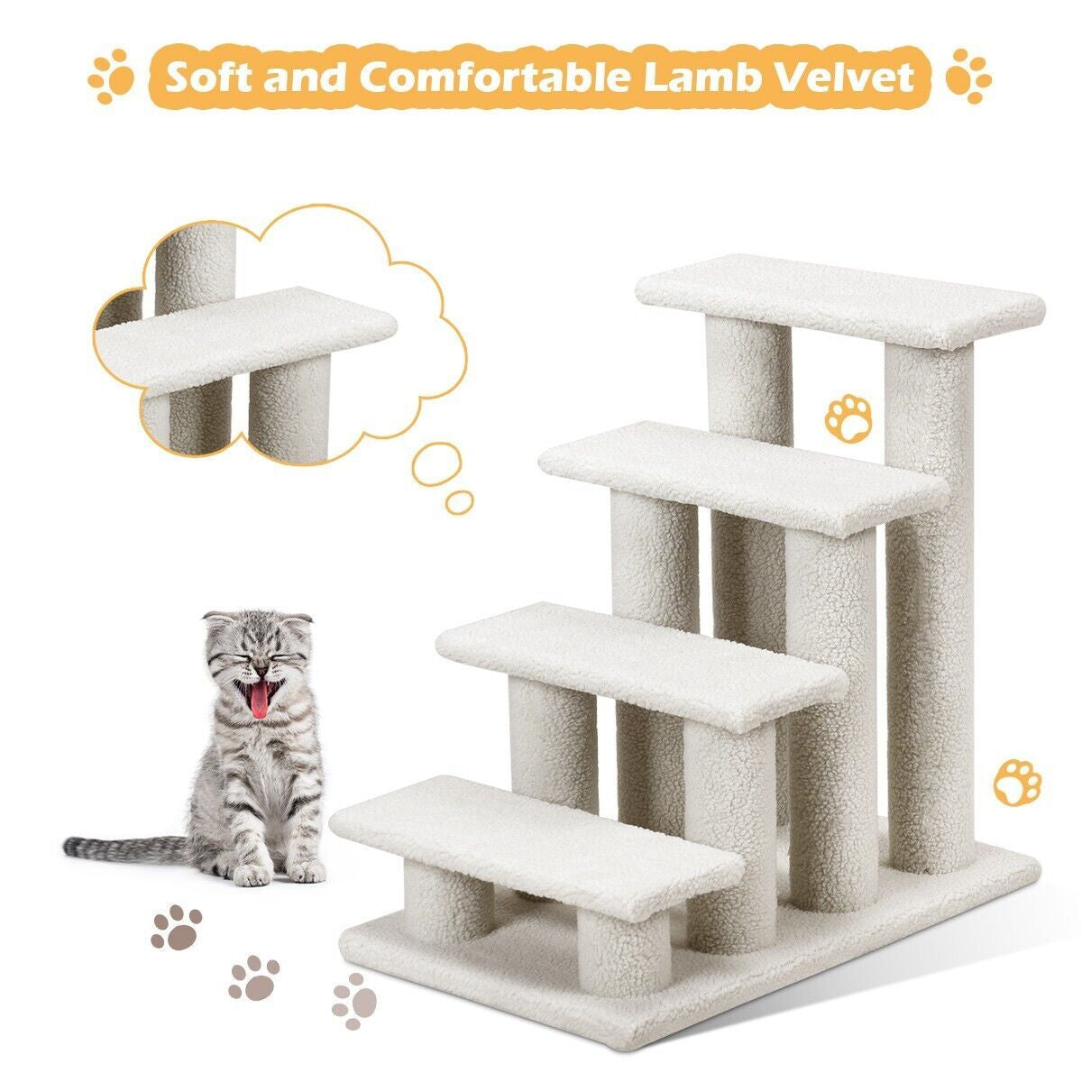 4-Step Carpeted Cat Dog Easy Climb Ladder