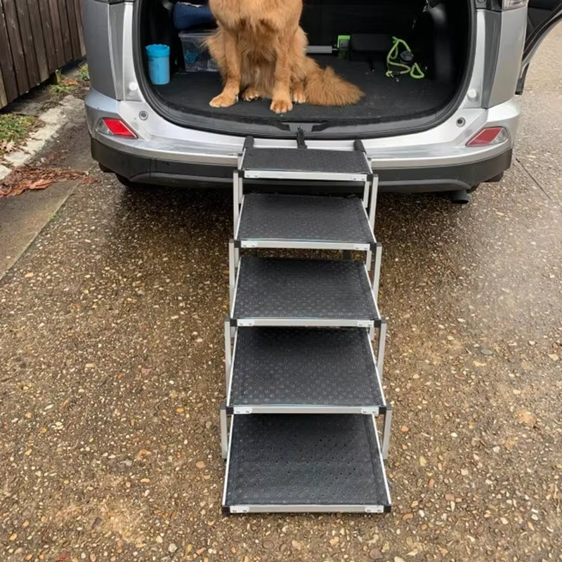 5/6 Steps Dog Ramp Pet Step Stairs with Nonslip Surface Aluminum Fram Cat Dog Ladder for Beds Trucks Cars SUV Support 200 Lbs