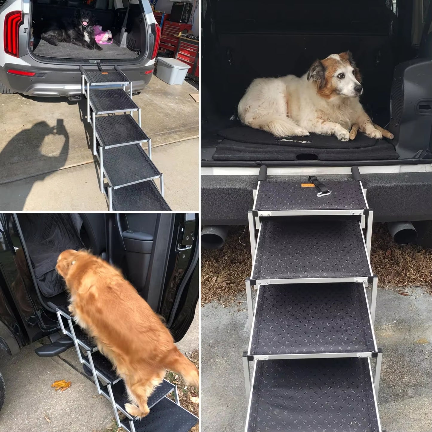 5/6 Steps Dog Ramp Pet Step Stairs with Nonslip Surface Aluminum Fram Cat Dog Ladder for Beds Trucks Cars SUV Support 200 Lbs