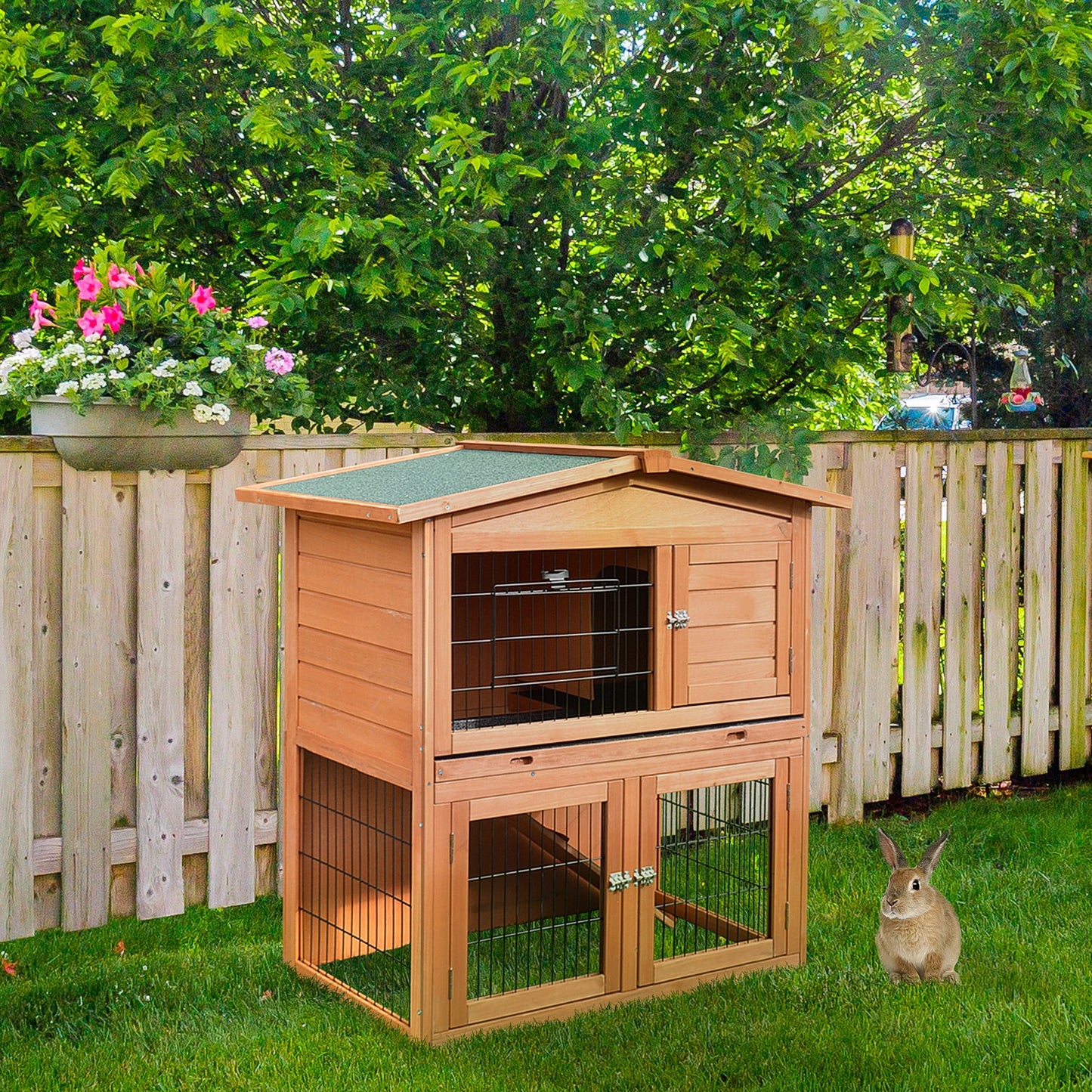 Rabbit Hutch Outdoor, 2-Tier Bunny Cage W/ No-Leak Tray & Ramp, 100.5X55X101Cm